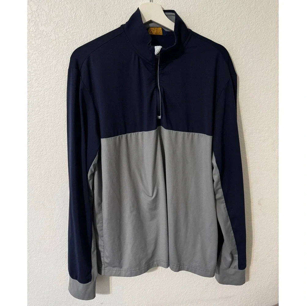 Polo Golf Ralph Lauren Quarter Zip Pullover Long Sleeve Top Navy Gray Mens Large